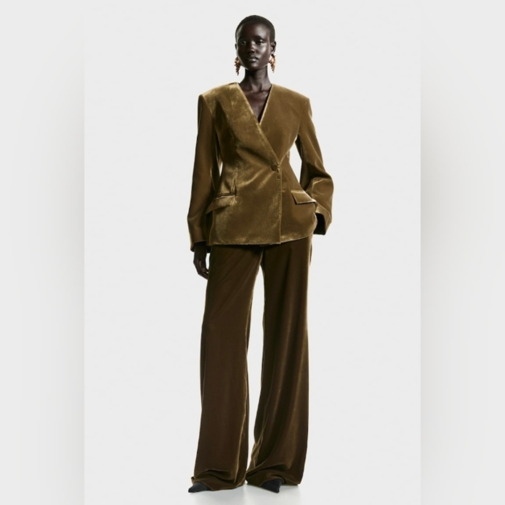 H&M Olive Velvet Women's Pantsuit